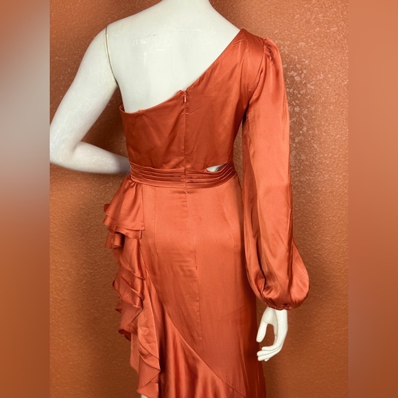 Mac Duggal One-Shoulder Ruffled Orange Dress - Picture 9 of 16